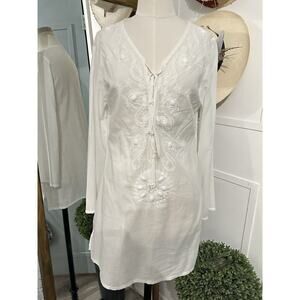 Melissa Odabash Beaded White Broderie Eyelet Cotton Cover-Up Mini Dress Small